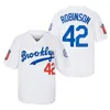 1955 Vintage Baseball 42 Jackie Robinson Retro Jersey Cool Base Cool Colore Blu Bianco Grigio Nero Tutto cucito per gli appassionati di sport in pensione Cooperstown traspirante alto / top