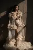 2021 Illusion Ruffles Women Jackets Sexig Kimono Gravid Party Sleepwear Kvinnor Badrock Sheer Nightgown Robes SHAWL Apianize Bridal Wrap