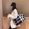 Evening Bags Fashion Large Capacity Plaid Canvas Women's Bucket Bag LPortable Shoulder Cotton Fabric Casual Tote Handbags