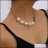 Chokers Necklaces & Pendants Jewelry Goth Baroque Pearl Choker Necklace Women Wedding Punk Sexy Iron Chain Beaded Big Clasp Aesthetic Drop D