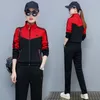 Casual Anzug Weibliche 2020 Neue Koreanische Version Kragen Sportswear Frühling dünne gelbe und rote Jacke Hosen Set plus Größe M-4XL BS5792 T200702