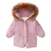 Down Jas Baby Winter Meisjes Bont Hooded Trench Coats Warme Kleding Kinderen Kids Girl's Winterjas 2021 Fleece Jacket Parka 2 3 4 5 6 7 YE