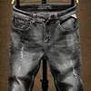 Jeans Uomo Moda Streetwear Uomo Nero Grigio Colore Distrutto Strappato Pantaloni Slim Fit Italian Vintage Homme