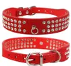 (6 cores misturadas) Brand New Suede Couro Colares Colares 3 Fileiras Rhinestone Cachorrinho Diamante Cute Pet Collars 100% Qualidade 4 Tamanhos