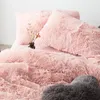 Pink White Fleece Fabric Winter Thick 20 Pure Color Bedding Set Mink Velvet Duvet Cover sheet Bed Linen Pillowcases 4/6pcs T200706