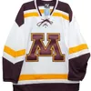 Rare hommes véritable broderie Minnesota Gophers maison or blanc troisième maillot de hockey maillot de hockey ou personnalisé n'importe quel nom ou numéro Jersey1190120