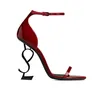 Designer höga klackar Paris metall bokstäver sandaler kvinnor klänning skor sexiga öppna toe tofflor mode läder sl-pumpar party bröllop sandal