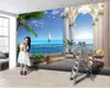 Romantisk 3d Seascape Wallpaper European Roman Column Seaside Villa 3D Landskap Bakgrund Inredning Dekorativ 3D Väggmålning