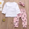 Baby Girls Clothes Set Newborn Infant Outfits Letter Daddys Little Girl Tops Pink Pants Headband Fashion New Born Clothing LJ201223