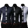 Erkek Elbise Gömlek Erkekler Gelenler Slim Fit Erkek Gömlek Katı Uzun Kollu İngiliz Tarzı Ofis Pamuk Moda 2021