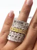 Original 925 PLATA PAVE CUADRADO COMPLETO Diamante simulado CZ ETERNITY BAND COMPROMISO BODAS Anillos de piedra para mujeres Hombres Tamaño 5,6,7,8,9,10