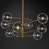 EMS 2020 Modern Design Glass Ball Chandelier 6 głowy Clear Glass Bubble Lampa Żyrandol do salonu Kuchnia Czarny / Złoty Oświetlenie światła