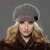 LILIYABAIHE NEW Style Women Winter brim knitted wool angora Geometric mink flower decoration cap Double warm hat Y2001023260065
