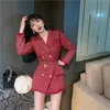 2020 New Gold Thread Plaid Coat Women Notched Collar Double Breasted Wool Coats Tweed Slim Jacket Outerwear With Free Belt Bag LJ201106