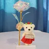 LED Złota Folia Platerowana Róża Z Niedźwiedziem Snowman Luminous Rose Flower Shock Light Golden Rose Ślub Walentynki Boże Narodzenie Prezent GGA3770-1
