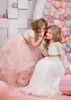 2022 Różowe dwa kawałki koronkowa suknia balowa sukienki kwiatowe 3/4 długiego rękawu