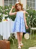 Girls Gingham & Floral Print Tie Shoulder Cami Dress SHE