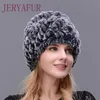 Gorro de esquí JINBAOSEN de piel de visón natural de punto doble cálido de conejo a la moda para mujer Y201024282g