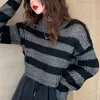 Rosetic Pulls Rayé Court Femmes Pull Casual Tricots Streetwear Jumper Gris Noir Gothique Pulls Tricotés Goth 201224