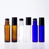 10ML Amber/Blue/Clear Glass Roll On Bottle Essential Oil Vials with Metal Ball Roller WB2973