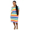 Regenbogenstreifen -Druck Loose Fashion Casy Kleid gemütliche Lounge Trage 2021 Neuankömmlinge