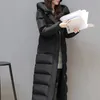 Veste d'hiver super longue pour femme, manteau épais, manteau épais, noir, rouge, fermeture éclair, garde au chaud, plus taille 201127