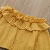 FocusNorm Autumn 14 lat maluchów dziewczynki ruffy topy Tshirt żółte spodnie słonecznika pałąk 3 sztuki Fally stroje 2010178063439