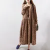 Yeni Kadın Elbiseler Sonbahar Kış Vintage Baskı Rahat Uzun Kollu Retro Pamuk Maxi Robe Tunik Çiçek Büyük Artı Boyutu Elbise 201030