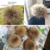 Really Natural Fur Pom Animal Raccoon Hair Ball 15cm Large Pompom With Buckle Brooch Pin Beanies Knitted Hats Caps Accessories1542158