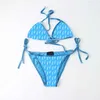 Sexy Lace Up Bikini Set Velvet Edge Couture Couleur Maillots De Bain Femmes Bord De Mer Taille Haute Beachwear