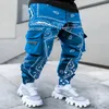 Grandes jardas calças de carga dos homens impressão solta confortável masculino jogging empilhados sweatpants homens hip hop streetwear S-5xl