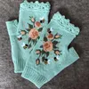 Pięć palców Rękawiczki w stylu rękawicy rękawe ręcznie robione haft haftowy jesienna zima floret ladies's ciepłe damki