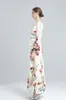 Women's Runway Dresses Sexy Low V Neck Long Sleeves Split Front Floral Printed High Street Fashion Long Designer Dresses