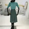 Outono inverno nova moda coreana feminina cor sólida cintura alta couro PU vestido de baile grande expansão saia longa plus size S M L