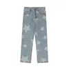 Mäns Jeans High Street Hip Hop Star Print Loose Casual Jeans Daddy Pants