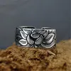 Ringos de cluster V.YA 100% real 999 Pure Silver Jewelry Lotus Flower Open Ring para homens moda masculina Tamanho grátis coração Budista Sutra Gifts1