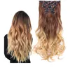 Clips In Hair Extension Body Wave 22" Hair Extension Clip For Women Synthetic Hair Extensions Brown 613# Ombre Color