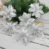 5 stks kerstdecoratie 14 cm glitter kunstmatige bloemkop voor boom ornament nep diy bruiloft verjaardag decor y201020