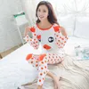 Оптовая зимняя весенние женщины женщины пижамы животных мультфильм печать пижамы наборы хлопчатобумажный район с длинным рукавом корейские свободные сонные одежды M-XL Y200708