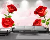 カスタム3Dフラワーの壁紙繊細な赤いバラの3D壁紙花の装飾的なシルク3Dの壁紙ロマンチックな寝室