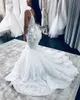 Büyüleyici Mermaid Dantel Gelinlik Boncuklu V Boyun Aplike Backless Gelinlikler Artı Boyutu Sweep Tren Robe de Mariée