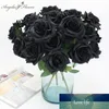 46 cm 7 głowica czarna róża bukiet sztuczne kwiaty panny młodej ręka trzymaj kwiat jedwabiu domowe dekoracja stołowa wesele dostawy DIY