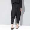 [eam] ربيع جديد الخريف عالية مرونة الخصر فضفاض أسود جيب سبليت المشتركة فضفاض الحريم السراويل النساء السراويل الأزياء JX5070 201111