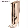 SaraIris Stivali super alti con punta a punta Stivali da donna con tacco sottile argento metallizzato Scarpe da donna1