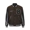 Mäns Jackor High Street Wool Baseball Jacket PU Patchwork Connecting Jacket