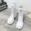 Botas Mulheres Branco Alta Plataforma Gótico Sapatos Feminino Combate 2021 Outono Moda Couro Preto Meados de Couro