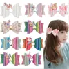 Kids Meisjes Cartoon Unicorn Glitter Haarspelden PU Lederen Bow Knoop Haarstroken Haarboog Haar Clips Shiny Bowknot Barrettes Baby Hoofdtooi E123104