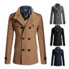 남성 양모 블렌드 잉글랜드 빈티지 코트 남성용 슬림 자켓 겉옷 더블 브레스트 코튼 트렌치 겨울 두꺼운 오버코트