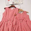 Bowknot check round collar parent-child outfit dress mother daughter matching clothes cotton mommy and me cotton dresses LJ201112