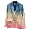 DEAT 2020 Autumn Winter Long Sleeve notched Collar Patchwork Color Single Breasted knappar Slim Blazer Women Coat LJ201021